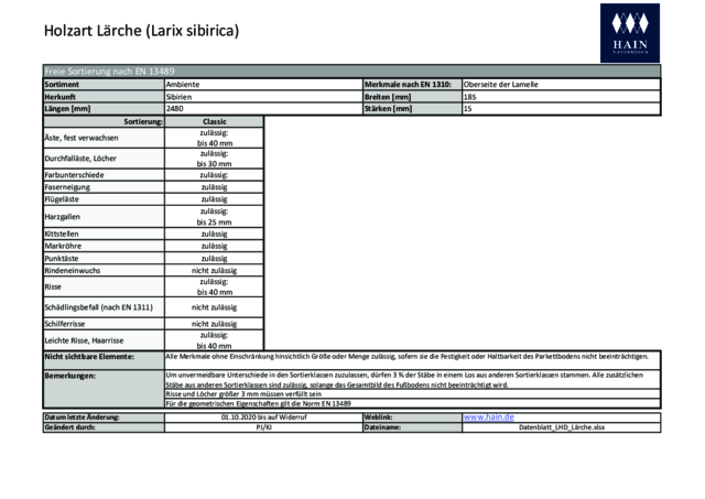 Sortierbeschreibung Lärche