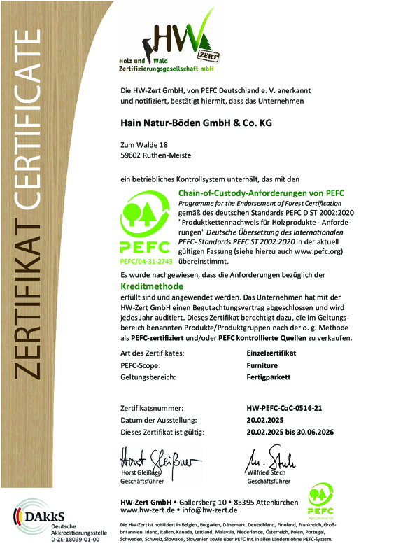 PEFC Zertifikat HAIN_2026 PEFC Zertifikat HAIN_2026