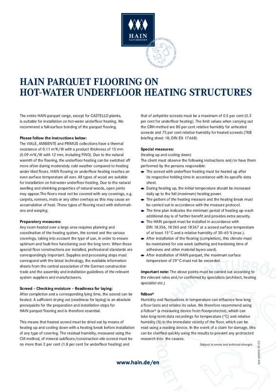 HAIN parquet on hot water underfloor heating HAIN parquet on hot water underfloor heating