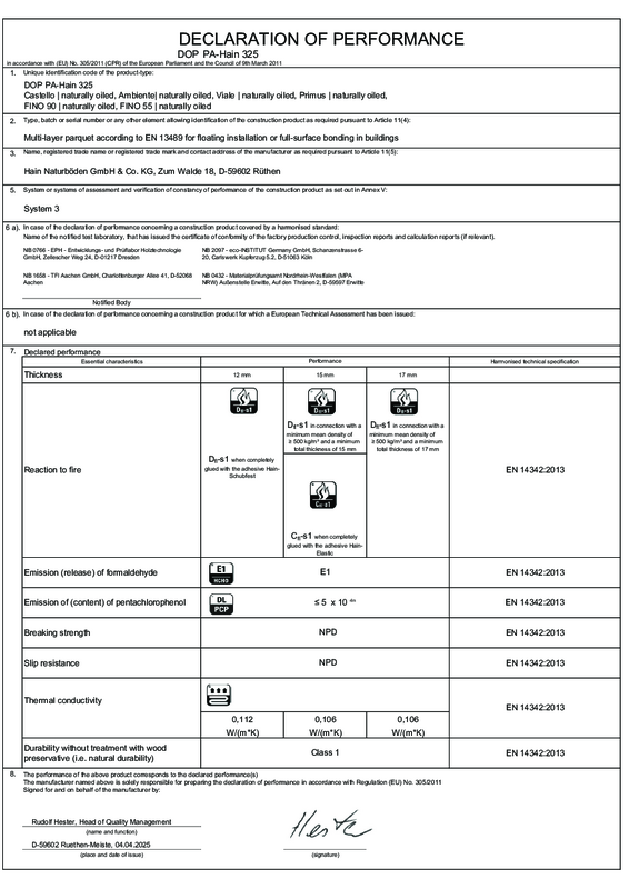 Declaration of Performance HAIN parquet_EN_0326