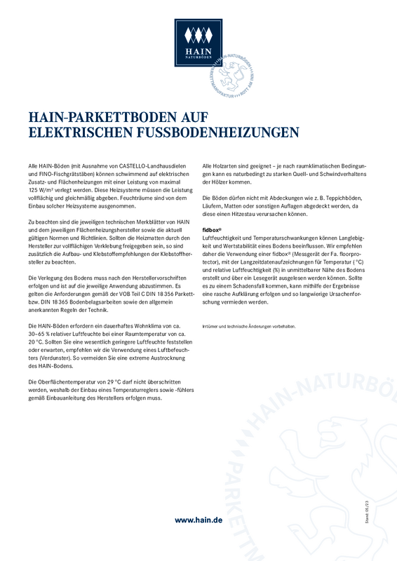 HAIN Parkett auf elektrischen Fußbodenheizungen HAIN Parkett auf elektrischen Fußbodenheizungen